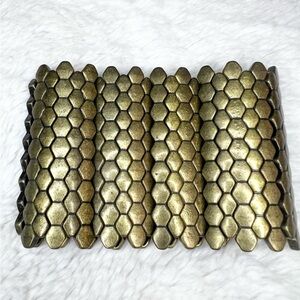 Hex Honeycomb Dragon Scale Stretch Bracelet - Antique Gold Tone